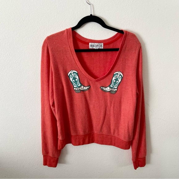 Wildfox Tops - Wildfox cowboy boot vneck sweater top lounge wear women’s small swift kick